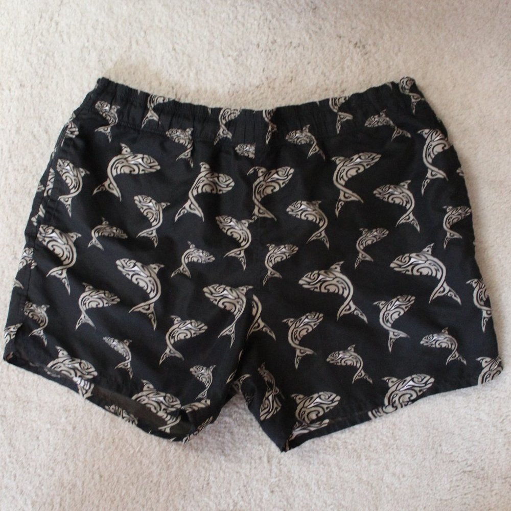 Zegna Sport Men's Swim Trunks Bathing Suit Size Medium Shark Design Black